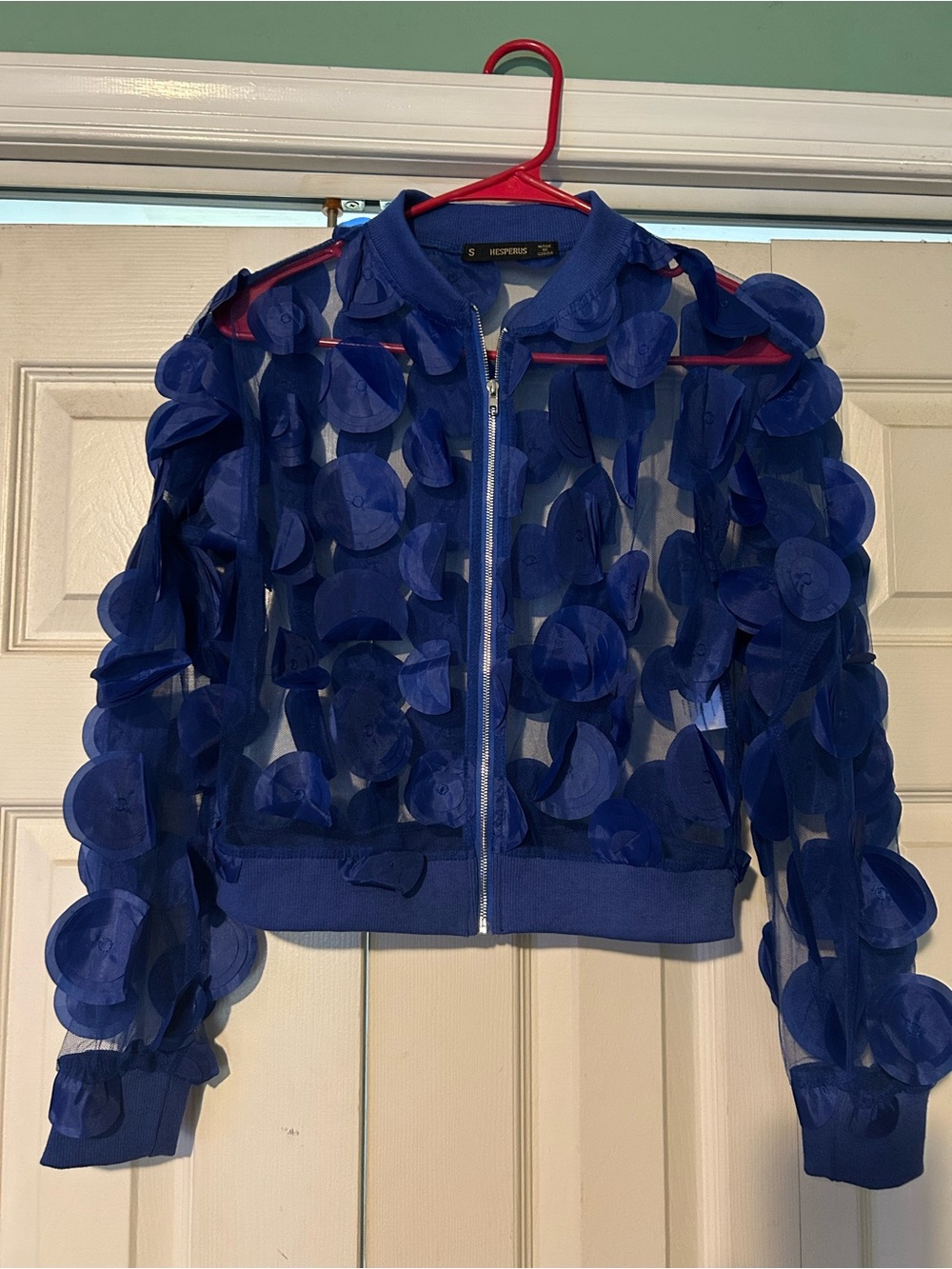 Blue sheer dotted jacket size small